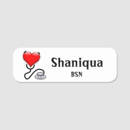 Coração Vermelho e Estetoscópio Nome de etiqueta B