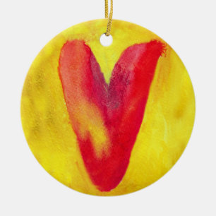 Coração vermelho Fundo amarelo Enfeite