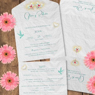 Corações Brancos Espanhóis Flores Doves Casamento