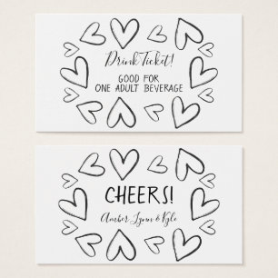 Corações Casuais. Tíquetes de bebida branca em pre