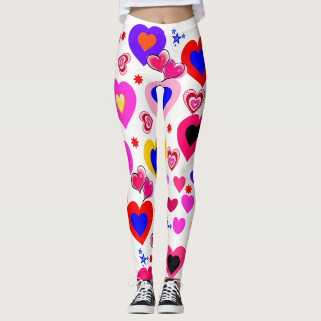 Corações Coloridos Leggings (Frente)