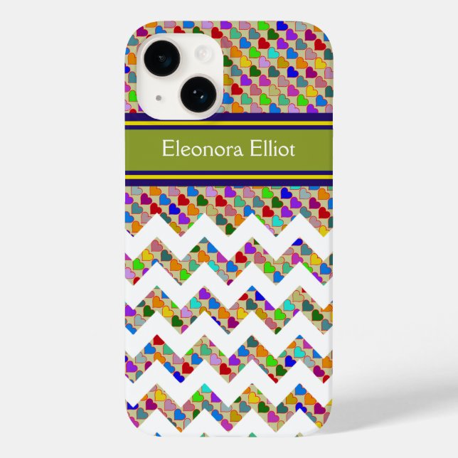 Corações coloridos monogramados e chevron (Verso)