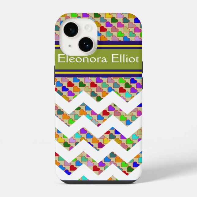 Corações coloridos monogramados e chevron (Verso)