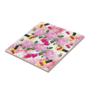 Corações cor-de-rosa com Azulejo cerâmico unhas am