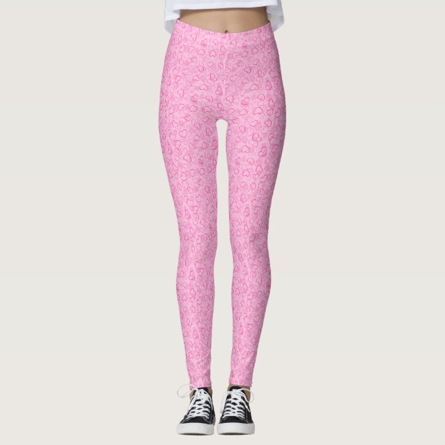 Corações cor-de-rosa Leggings femininas (Frente)