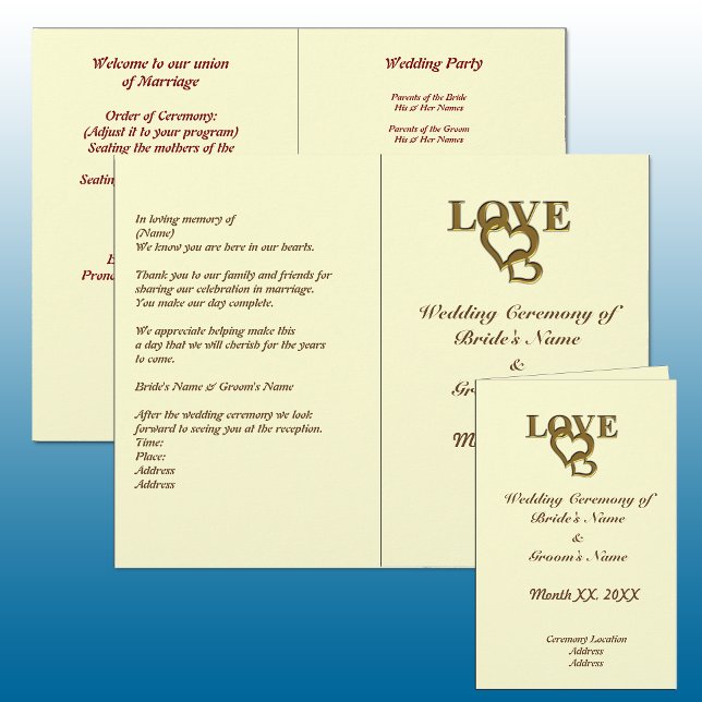 Corações de Amor e Rosa Vermelha Programa Dobrável (Love Hearts and Red Rose Wedding Foldable Program)