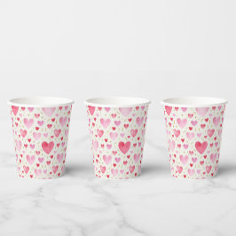 Corações de Aquarela Rosa e Purpurina Dourada Româ