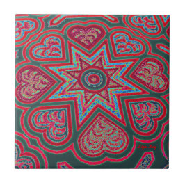 Corações de Arte Folclórica VermelhaTrivet/Azulejo