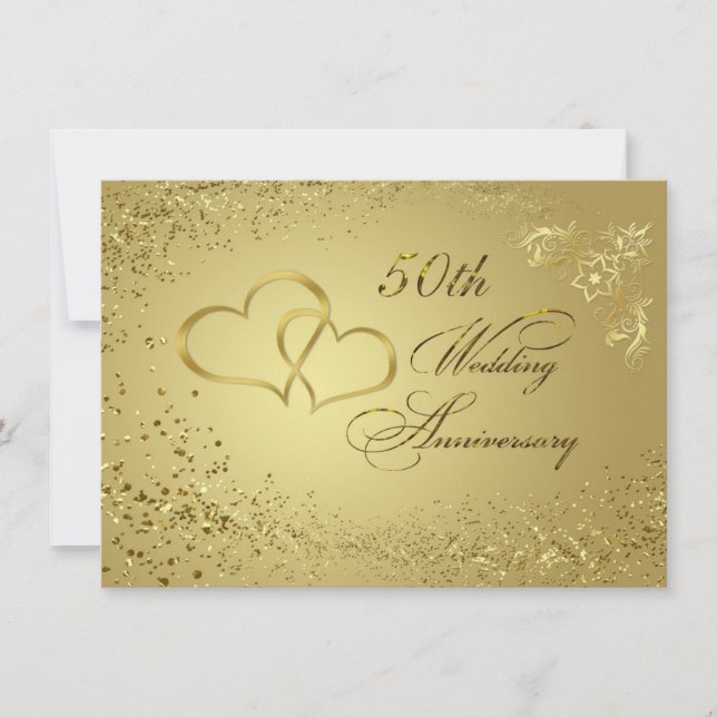 Corações de confete dourados Convite de Aniversári (Frente)