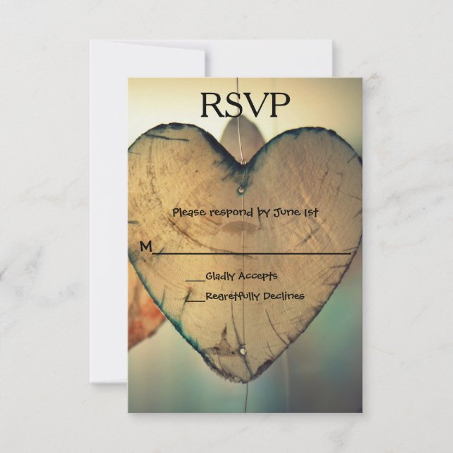 Corações de Madeira Rustic - Placa RSVP (Frente)