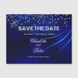 Corações de Ouros Azuis Reais Salvem a Data Magnét