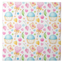 Corações e Cupcakes Delicioso Padrão de Aquarela