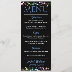Corações e Estrelas - Cartão de Menu de Casamento