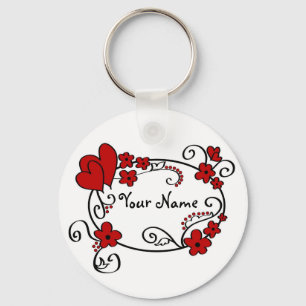 Corações e flores vermelhos - chaveiro