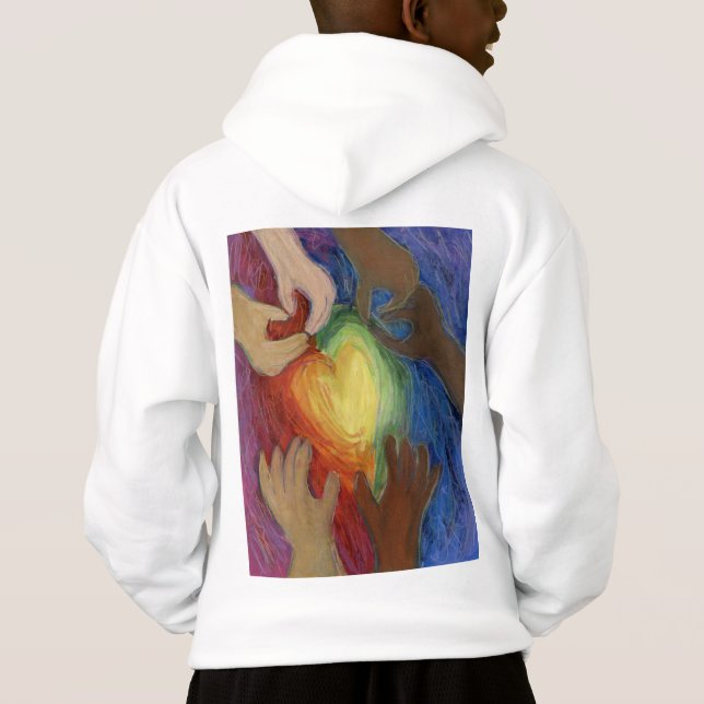 Corações e Mãos Adoram Diversidade Art DEI Hoodie (Verso)
