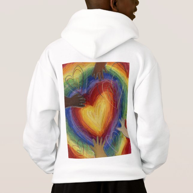 Corações e Mãos Adoram Diversidade Art DEI Hoodie (Verso)