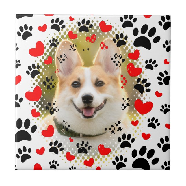 Corações E Pata Imprimem Moldura De Cachorro (Frente)