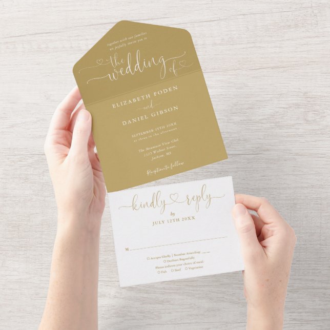 Corações em Script Elegante Ouro Casamento Minimal (Tearaway)