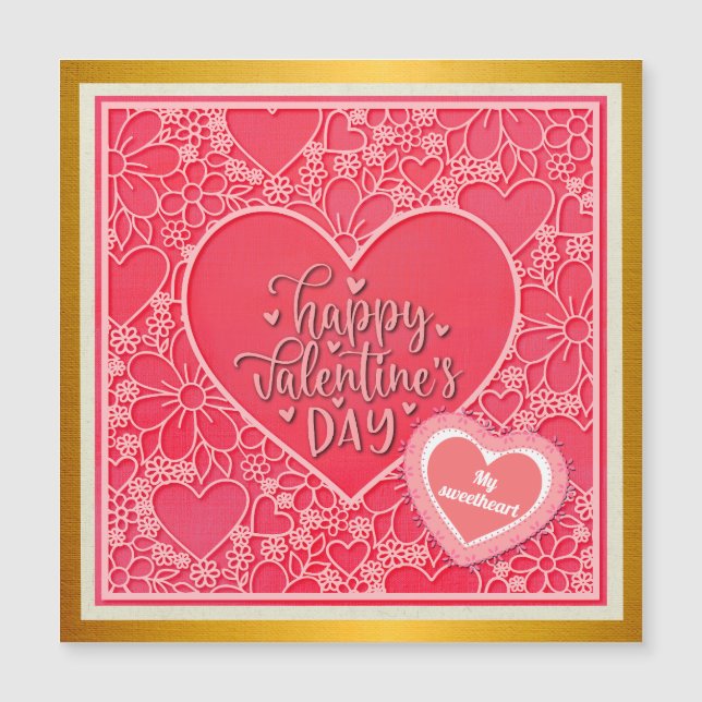 Corações Florais Elegantes em Rosa e Vermelho Dia  (Frente)