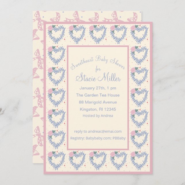 Corações Flores e Arcos Convite para Chás de frald (Frente/Verso)