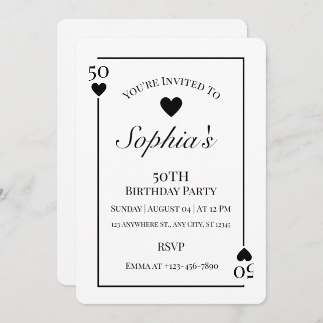 Corações Jogando Cartão 50º Convite de aniversário (Frente/Verso)
