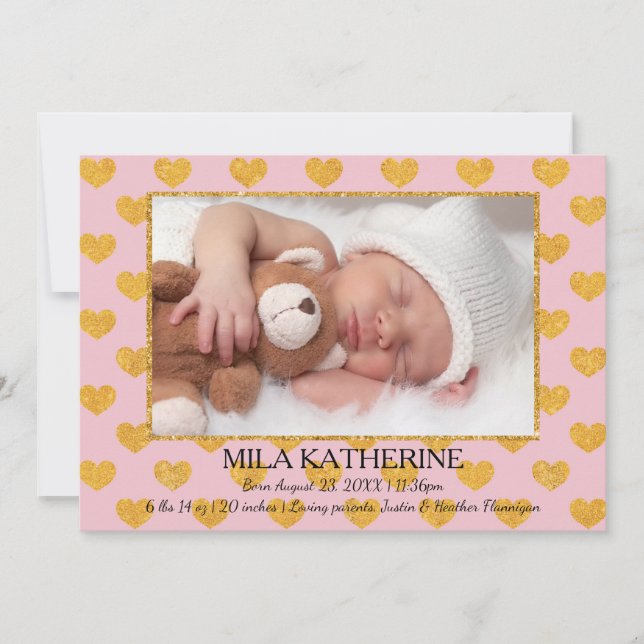 Corações Luminosas Rosa/Dourado - Anúncio de Nasci (Frente)