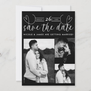 Corações Modernos Black & White Chic Save the Date