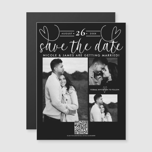 Corações Modernos Chic Preto e Branco Salvar a Dat (Frente/Verso)