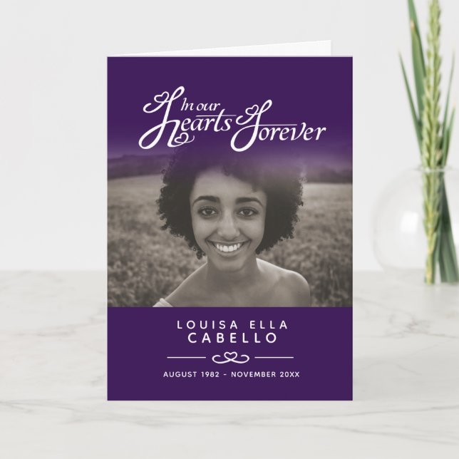Corações para sempre programa de funeral roxo (Frente)