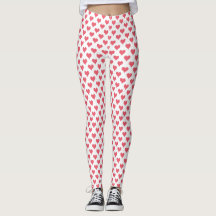 Corações Pequenos Leggings Brancas Vermelhas