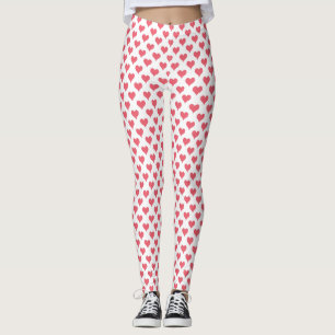Corações Pequenos Leggings Brancas Vermelhas