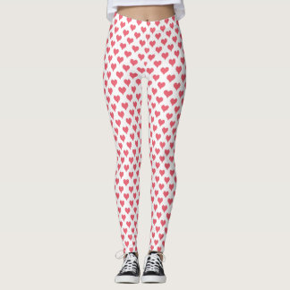 Corações Pequenos Leggings Brancas Vermelhas