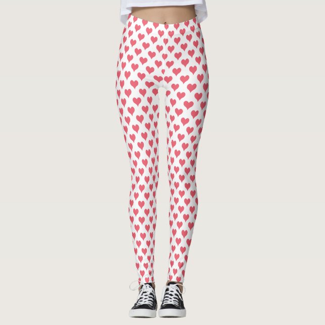 Corações Pequenos Leggings Brancas Vermelhas (Frente)