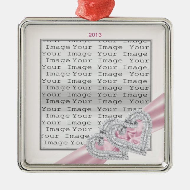 Corações Personalizados Ornamento de Fita Rosa de  (Frente)