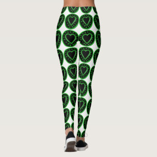 Corações Pretos Verdes Leggings Brancas