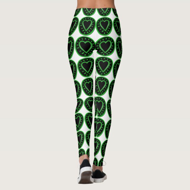 Corações Pretos Verdes Leggings Brancas (Verso)