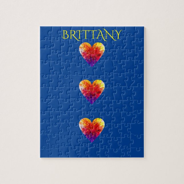 Corações quebra-cabeça com nome personalizado. (Vertical)