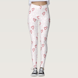 Corações Rosa e Vermelho Leggings femininas