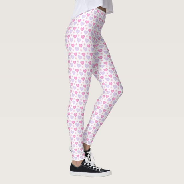 Corações Roxos Amam Leggings Rosa - Dia dos Namora (Direita)