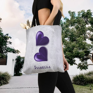 Corações Roxos - Saco de Tote Personalizado