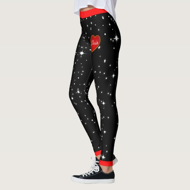 Corações Vermelhos da Noite Estrelada Leggings Pre (Esquerda)