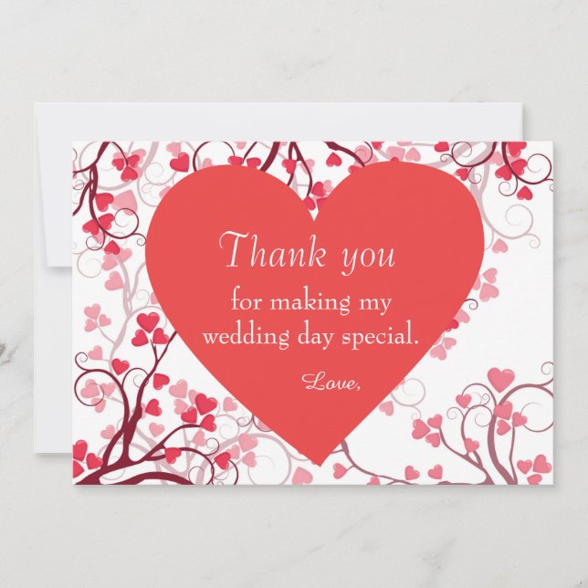 Corações vermelhos de agradecimento de casamento (Frente)