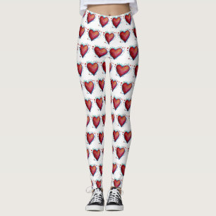 Corações Vermelhos Elegantes Leggings Personalizad
