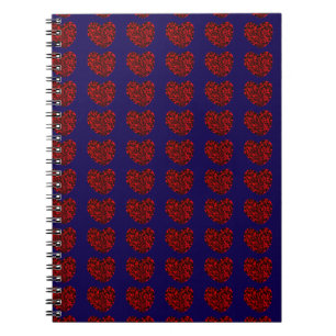Corações Vermelhos em Caderno Espiral Azul