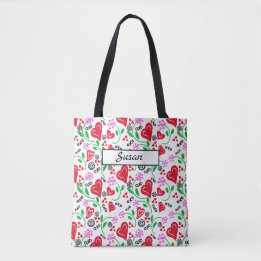Corações Vermelhos Flores Rosa Bolsa