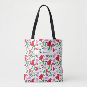 Corações Vermelhos Flores Rosa Bolsa