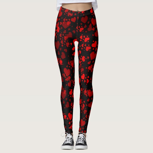 corações vermelhos Leggings moderno padrão de tend (Frente)