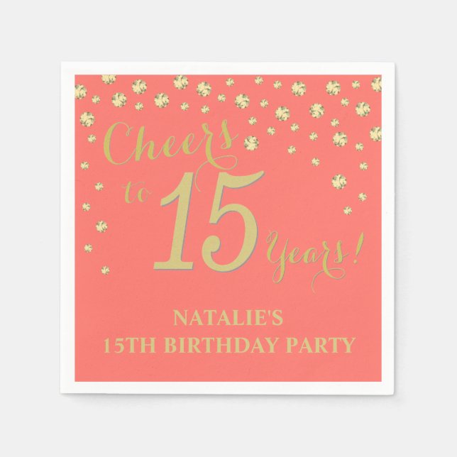 Coral 15 e guardanapos de Diamante Dourados (Frente)