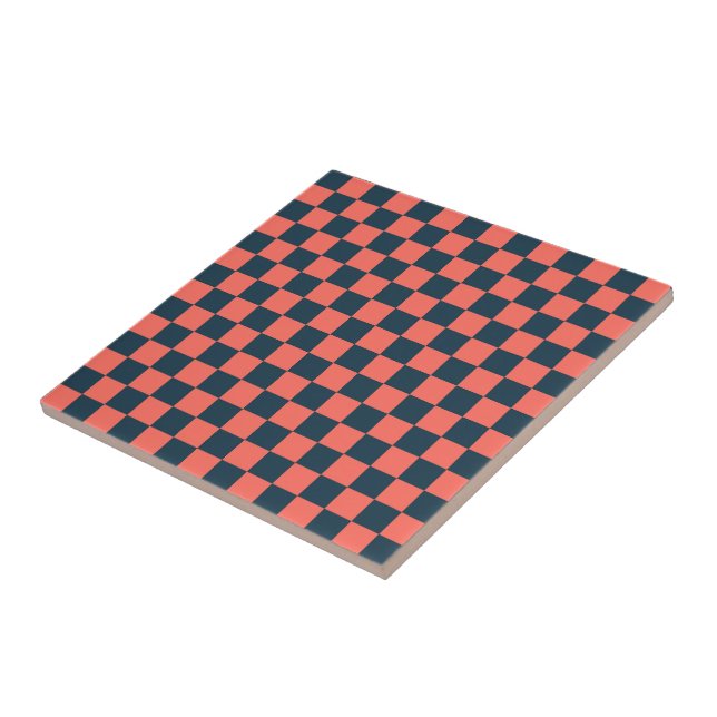 Coral and navy checkerboard pattern (Lateral)