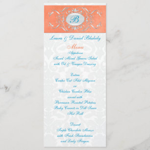 Coral, Aqua, e menu Monogrammed do damasco